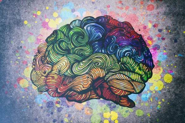 Mózg doodle ilustracja z teksturami — Zdjęcie stockowe