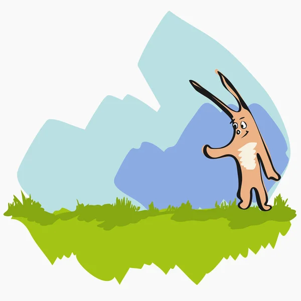 Desenhos animados coelho bonito na grama — Vetor de Stock