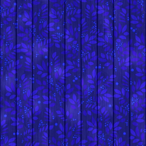 Feuilles bleues motif texturé sans fin avec des éléments floraux et des baies — Image vectorielle