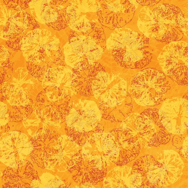Fondo sin costuras de sello naranja. Patrón de jugo de naranja con sello de siluetas de naranja — Vector de stock