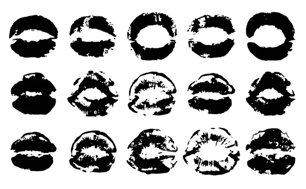 Colección de siluetas de labios reales, impresión de labios y marca en papel — Archivo Imágenes Vectoriales