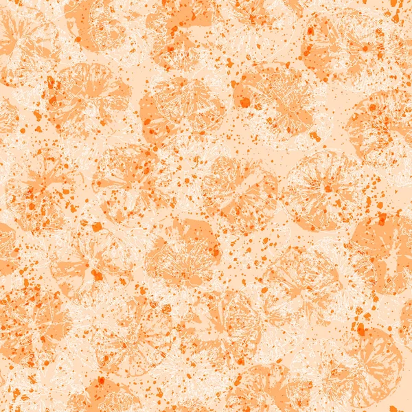 Fondo sin costuras de sello naranja. Patrón de jugo de naranja con sello de siluetas de naranja — Vector de stock