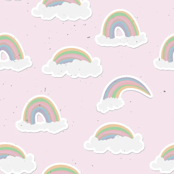 Cute rainbow seamless pattern. Sweet rainbow and clouds background — Stock Vector