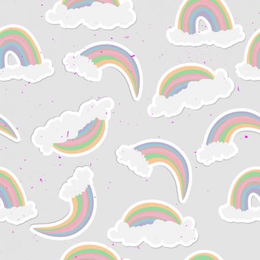 Şirin gökkuşağı seamless modeli. Tatlı gökkuşağı ve bulutlar arka plan