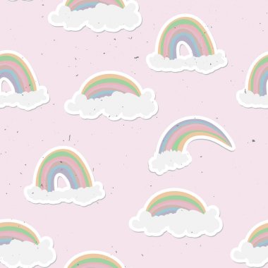 Şirin gökkuşağı seamless modeli. Tatlı gökkuşağı ve bulutlar arka plan