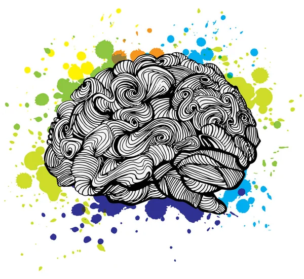 Illustrazione Brain Bright Idea. Concetto vettoriale Doodle sul cervello umano e le idee. Illustrazione creativa — Vettoriale Stock