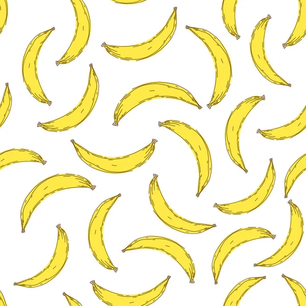 Banaan naadloze patroon. Eindeloze gele bananen op witte achterzijde — Stockvector