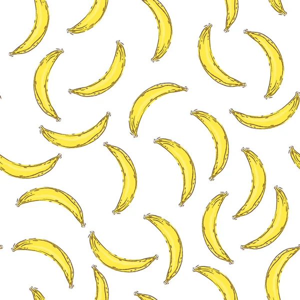 Banana modello senza soluzione di continuità. Infinite banane gialle sul dorso bianco — Vettoriale Stock