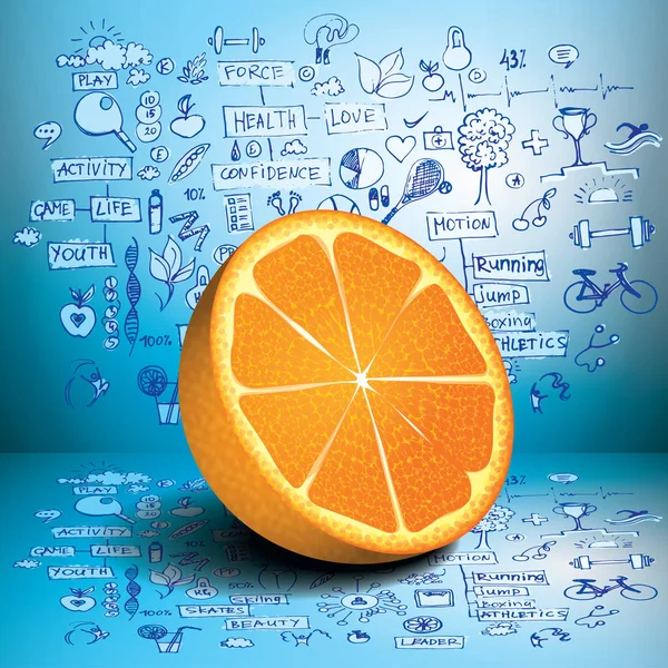 Concepto de garabato empresarial con elementos frescos de naranja y garabatos dibujados sobre fondo — Vector de stock