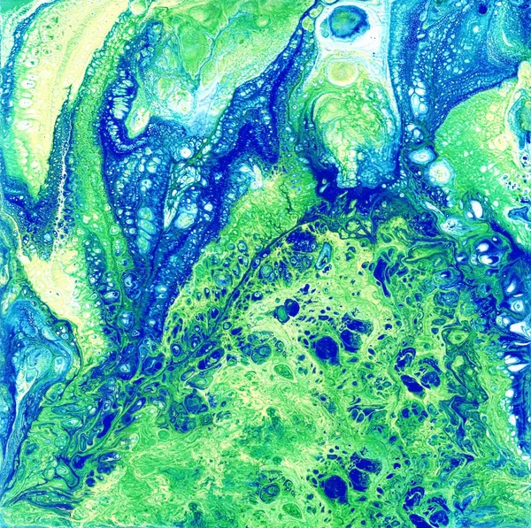 Pintura liguida acuarela y tinta de color abstracto. Ilustración húmeda jadeado, fondo abstracto y fondo de pantalla. Colores azul y verde —  Fotos de Stock
