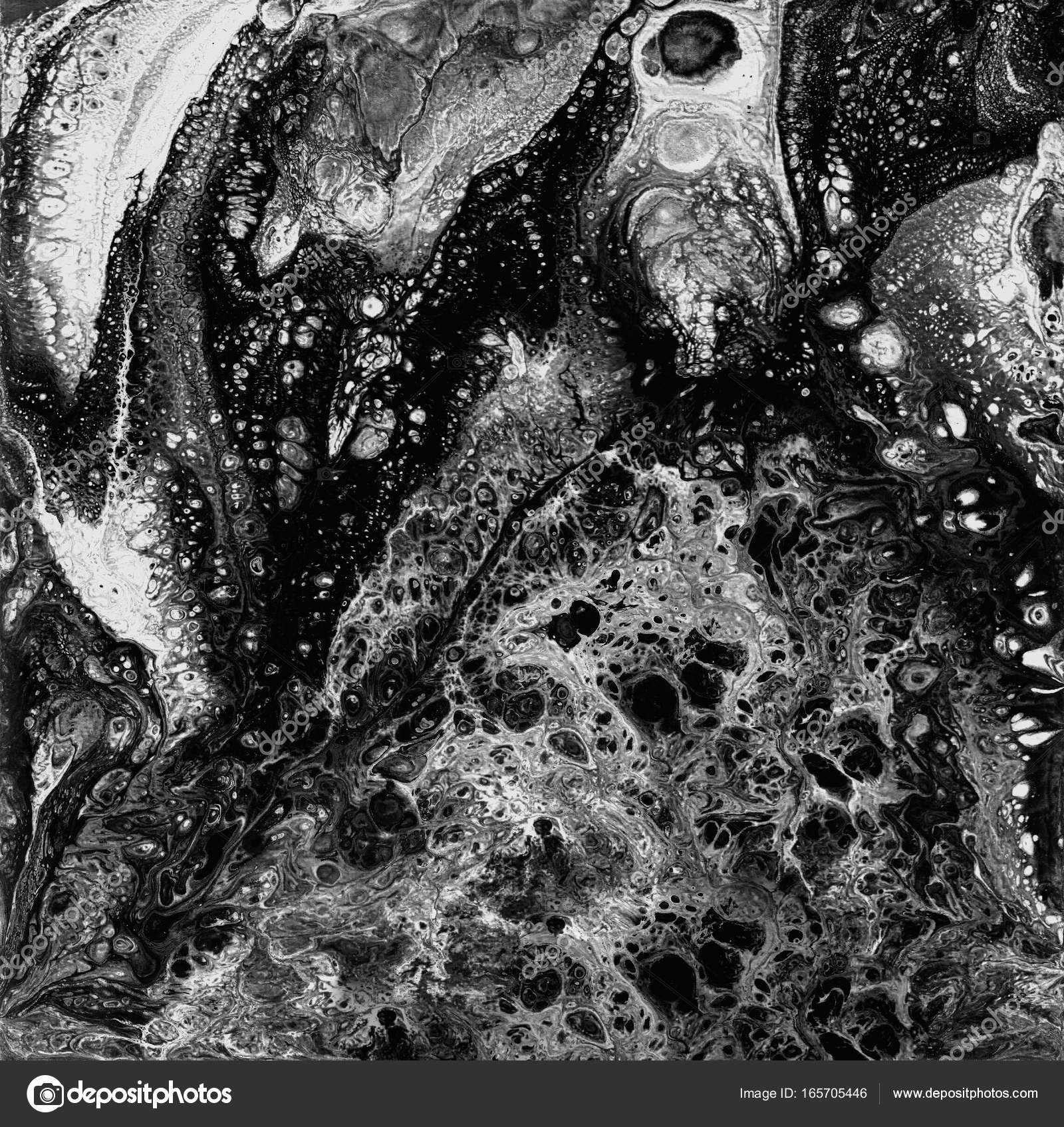 Liguid Watercolor And Ink Abstract Black And White Painting Wet