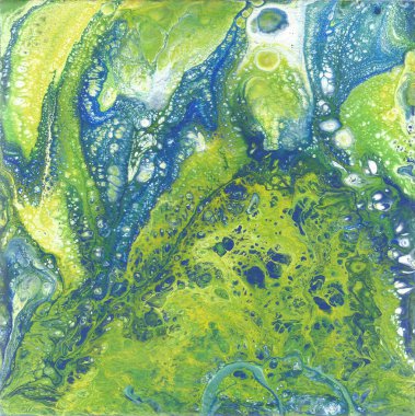 Liguid suluboya ve mürekkep soyut renkli resim. Islak illüstrasyon coşarken, arka plan ve duvar kağıdı. Mavi ve yeşil renkler