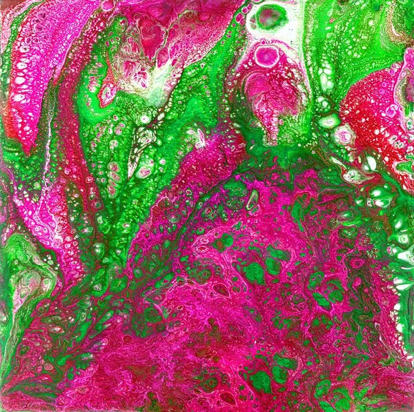 Pintura liguida acuarela y tinta de color abstracto. Ilustración húmeda jadeado, fondo abstracto y fondo de pantalla. Color rojo, magenta y verde —  Fotos de Stock