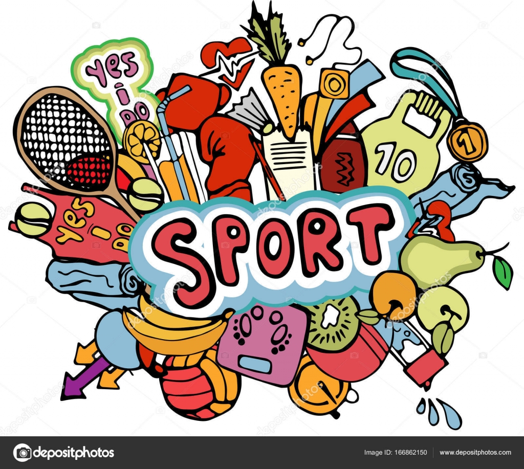 Sports hand draw icon and elements in one composition for ...
