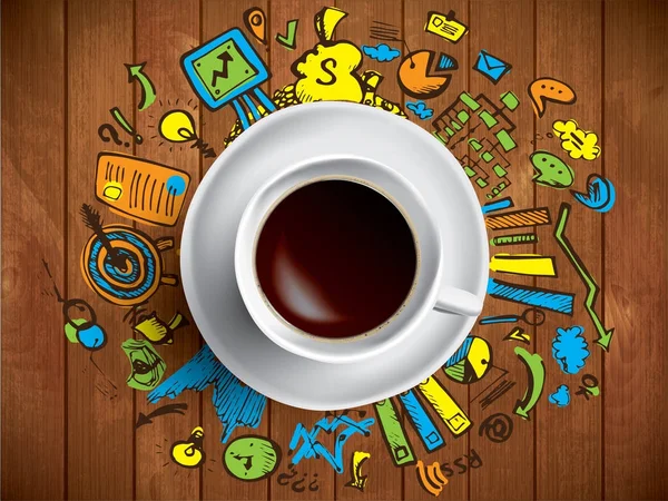 Concept de tasse à café - gribouille d'affaires avec tasse à café — Image vectorielle