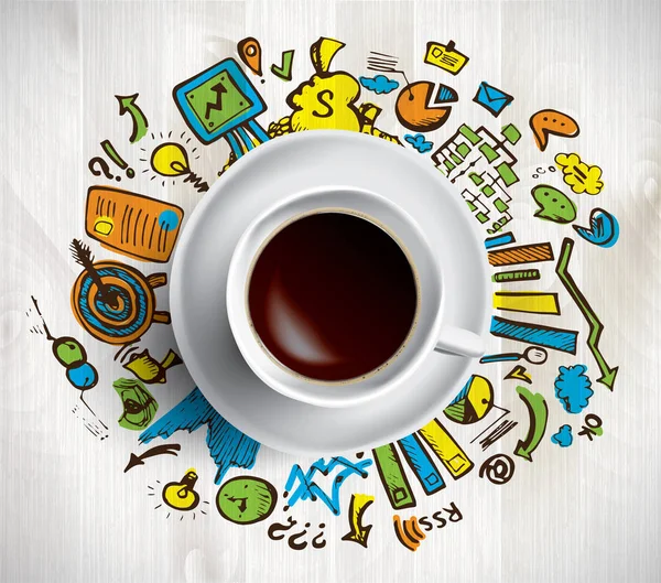 Koffiekopje concept - business doodle met koffie mok — Stockvector