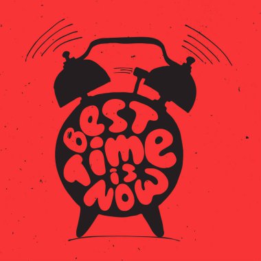 zil çalar saat hafif Tekstürlü ve en iyi zaman hakkında yazı şimdi. Zaman kavramı illüstrasyon vektör. Alarm ile an kavramı mektup sunmak.