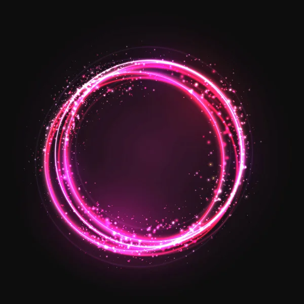 Rosa guld cirkel ljuseffekt med runda glödande element, partiklar och stjärnor på mörk bakgrund. Glänsande glamour designelement för julen, night part, födelsedagsfest med paljetter, glitter — Stock vektor