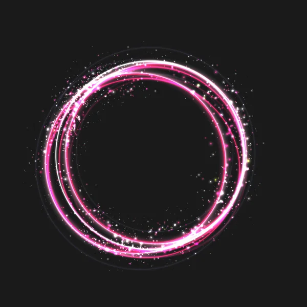 Oro rosa Circle efecto de luz con elementos brillantes redondos, partículas y estrellas sobre fondo oscuro. Brillantes elementos de diseño de glamour para la Navidad, fiesta de noche, fiesta de cumpleaños con lentejuelas, brillo — Vector de stock