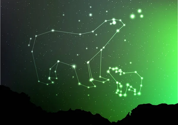 熊小和少校在晚上天空与森林风景。在北半球有亮闪闪发亮的星座和星 poligon。星空小调和少校熊 — 图库矢量图片