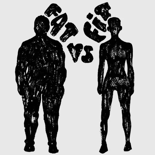 Tlustý vs Fit vektor žena silueta. Tenká a tlustá žena, vektorové ilustrace textury — Stockový vektor