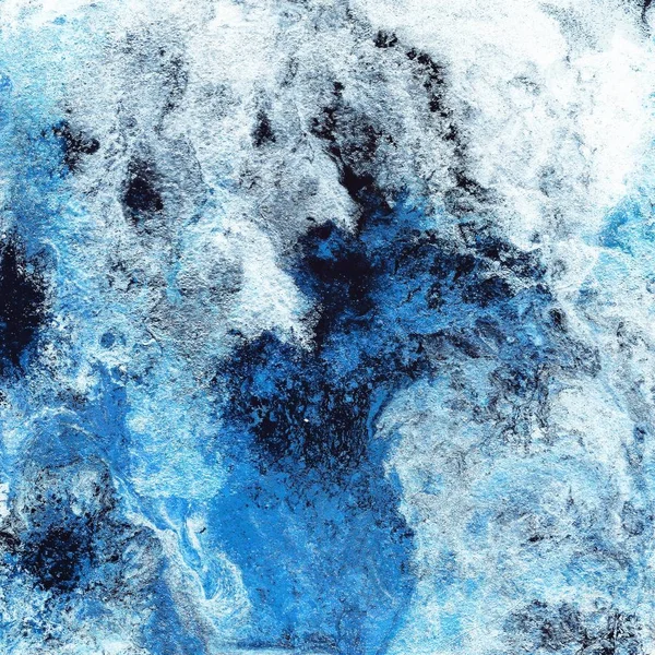 Fundo azul líquido abstrato. Padrão com ondas abstratas congeladas e pretas. Mármore. Superfície artesanal. Tinta líquida. Papel de parede acrílico. Textura mineral da geada . — Fotografia de Stock