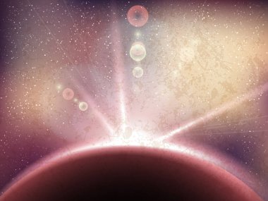 Vintage tarzı yıldız ile uzay vektör arka plan. Evren illüstrasyon. Renkli cosmos zemin yıldız claster ile. Retro renkleri