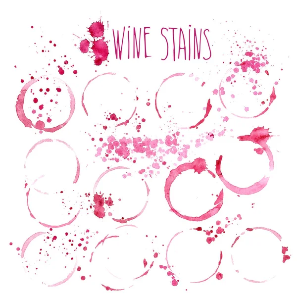 Tintes de vino vector acuarela ilustración. Salpicaduras de vino y manchas aisladas sobre fondo blanco — Vector de stock