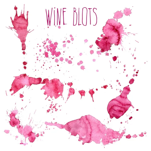 Schizzi di vino - illustrazione ad acquerello vettoriale. Spruzzi di vino isolati su sfondo bianco, spruzzi di vino disegnati a mano e spray — Vettoriale Stock