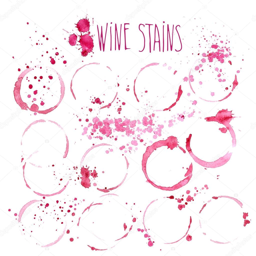 Wine stains vector watercolor illustration. Wine splashes and stains isolated on white background