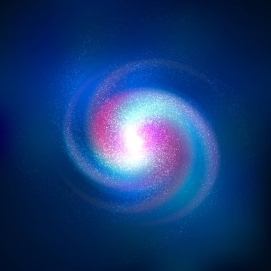 Spiral galaxy vector illustration. Cosmos object - spiral nebula with stars and Tail of galaxy. Top view of spiral galaxy clipart