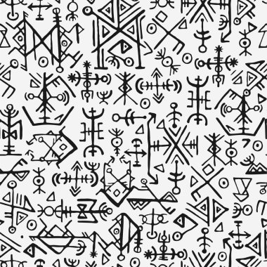 Futhark norse islandic and viking symbol seamless pattern. Magic hand draw symbols as scripted talismans repeatable background. ancient Iceland seamless. Ethnic norse viking pattern design. clipart