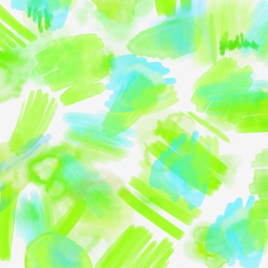Sıçrayan suluboya soyut bahar geometrik arka plan. Bahar arka planda açık yeşil ve mavi renkleri el ile çizin sıçramalarına, çizgiler ve dokular. Parlak bahar geometri desen