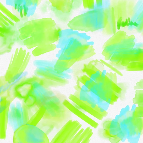 Aquarela espirrou fundo geométrico primavera abstrata. Fundo de primavera em cores verde claro e azul com mão desenhar salpicos, linhas e texturas. Padrão brilhante da geometria da mola — Fotografia de Stock