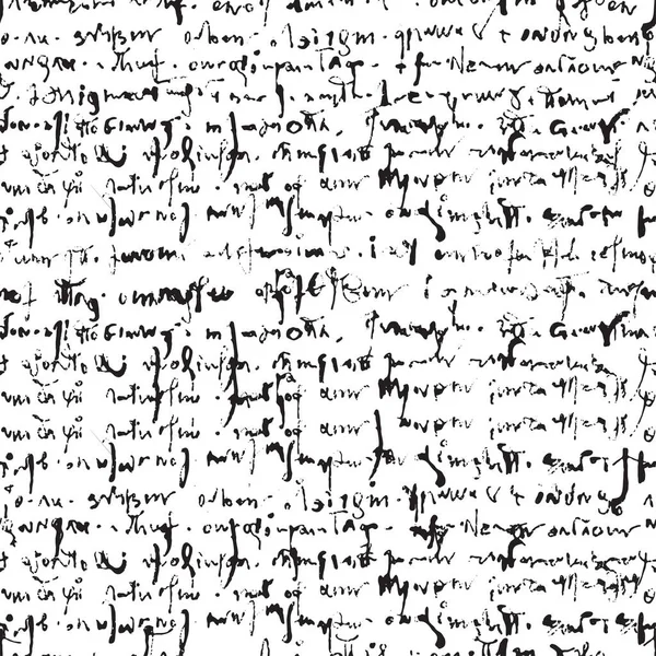 Modèle abstrait sans couture répétable en noir et blanc avec tracé de lettrage abstrait à la main, écriture à la main d'une manière médiévale, écrit par un vieux stylo — Image vectorielle