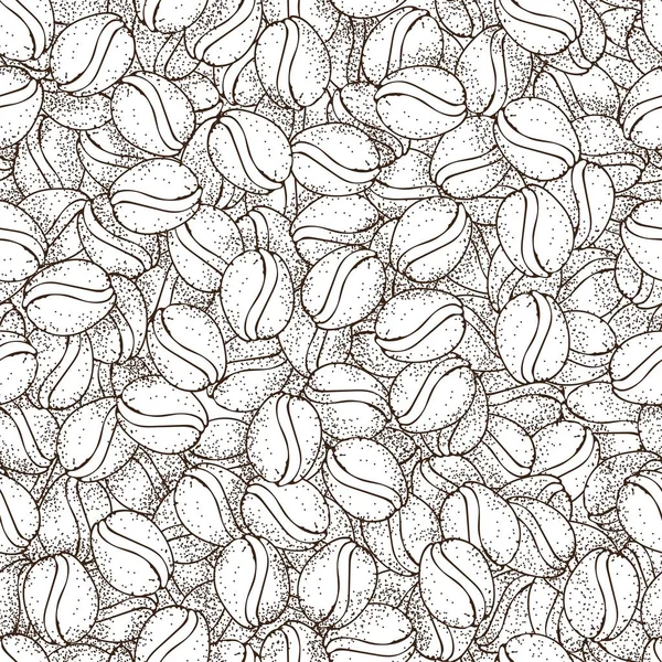Vektor handritade mönster av kaffefrön. Kaffebönor sömlös mönster på vit bakgrund. Sömlös coffe bakgrund med bönor och frön av café. Enkelt kaffemönster med lätt konsistens — Stock vektor