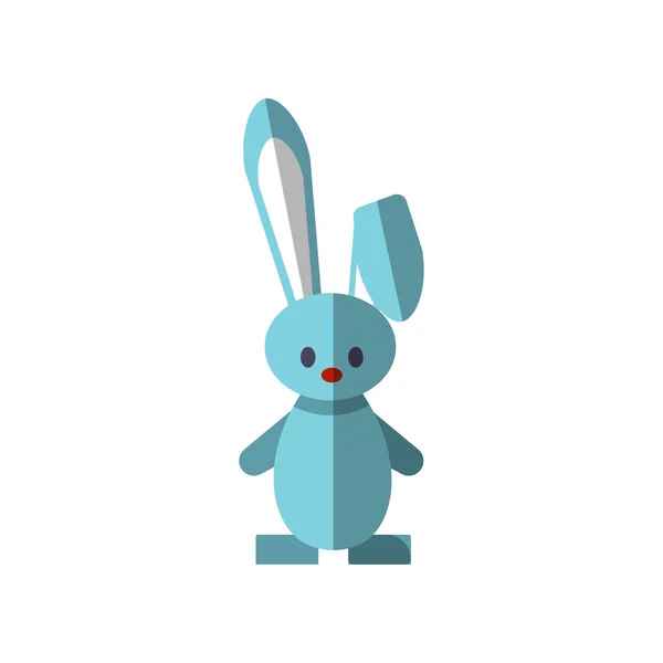 Векторная плоская иллюстрация смешного милого кролика. Маленькая голубая икона кролика для детей сказки, магические трюки, фокус-покус игры. Плоская икона милого мультяшного кролика, зайчика с длинными ушами, изолированного на белом — стоковый вектор