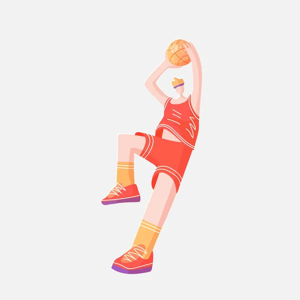 Vector flat colored sketch illustration of professional basketball player, playing with basketball ball in dynamic pose, isolated on white. Modern vector illustration of professional basket ball — Stock Vector