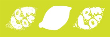 Limon tipografisi retro siluet, her amaçla harika tasarım. Çizgi film turunçgil meyve vektör çizimi, siluet tasarımı. Vektör logosu tasarımı. Çizgi sanatı ve karalama logosu, simge, etiket.