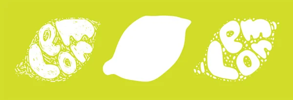 Zitrone Typografie Retro-Silhouette, tolles Design für jeden Zweck. Zeichentrick-Zitrusfrucht-Vektorillustration, Silhouettendesign. Vektor-Logo-Design. Zeilenkunst und Doodle-Logo, Symbol, Etikett. — Stockvektor