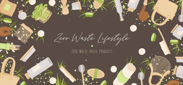 Zero Wector Concept illustration in Minimalism Style, with Reusable and Recycle Zero Waste products about Kitchen, house hold and house keep teams (англійською). — стоковий вектор