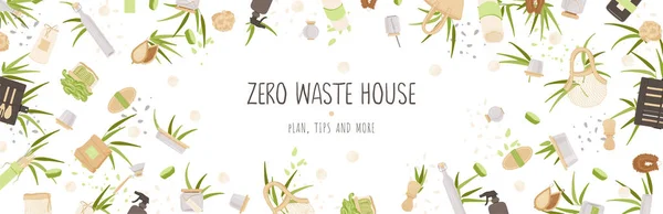 Ilustración del concepto de vector de residuos cero en estilo minimalista, con productos reutilizables y reciclables de residuos cero sobre cocina, bodega y tema de mantenimiento de la casa — Vector de stock