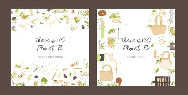 Conjunto de ilustración Zero Waste Vector Concept en estilo minimalista, con productos reutilizables y reciclables Zero Waste: belleza, cocina, cuidado personal e higiene para una publicidad ecológica — Vector de stock