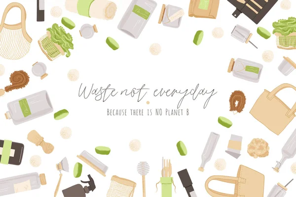 Zero Wector Concept illustration in Minimalism Style, with Reusable and Recycle Zero Waste products about Kitchen, house hold and house keep teams (англійською). — стоковий вектор