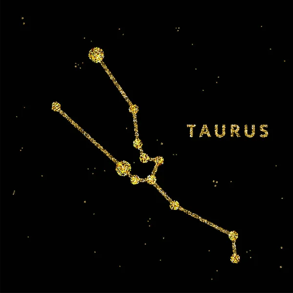Taurus zodiac horoscope sign, astrology simbol in golden shiny glittered style on black background — Stock Vector