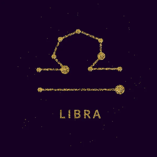 Segno di oroscopo zodiacale Bilancia, Simbolo di astrologia in oro lucido stile scintillante su sfondo cielo nero . — Vettoriale Stock