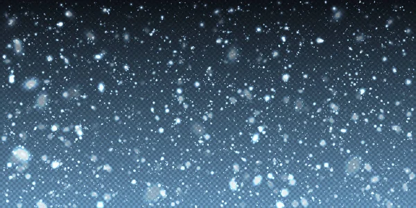 Fallende Winter Weihnachten realistischen Schnee auf transparentem Hintergrund. Bokeh Lichter und fliegende Schneeflocken in der Luft. Überlagerte Textur des Winterschneesturms. Vektor starker Schneefall, Schneeflocken — Stockvektor