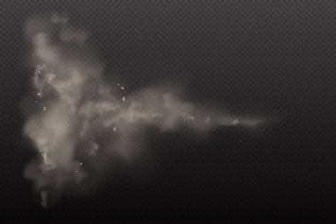 3D Sarı ve Browon Toz Vektör Karanlık Şeffaf Arkaplanda. Hava kirliliğindeki Kirli Bulut Parçacıkları ve Smoke Gog. Şehir Sis, Kirli ve Kirli Havada Patlama Bulutları