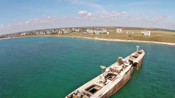 Evangelia schipbreuk, Zwarte Zee kust, Roemenië, luchtfoto — Stockvideo