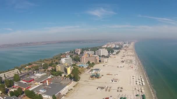 Black Sea coast riviera in Romania , aerial hover — Stock Video